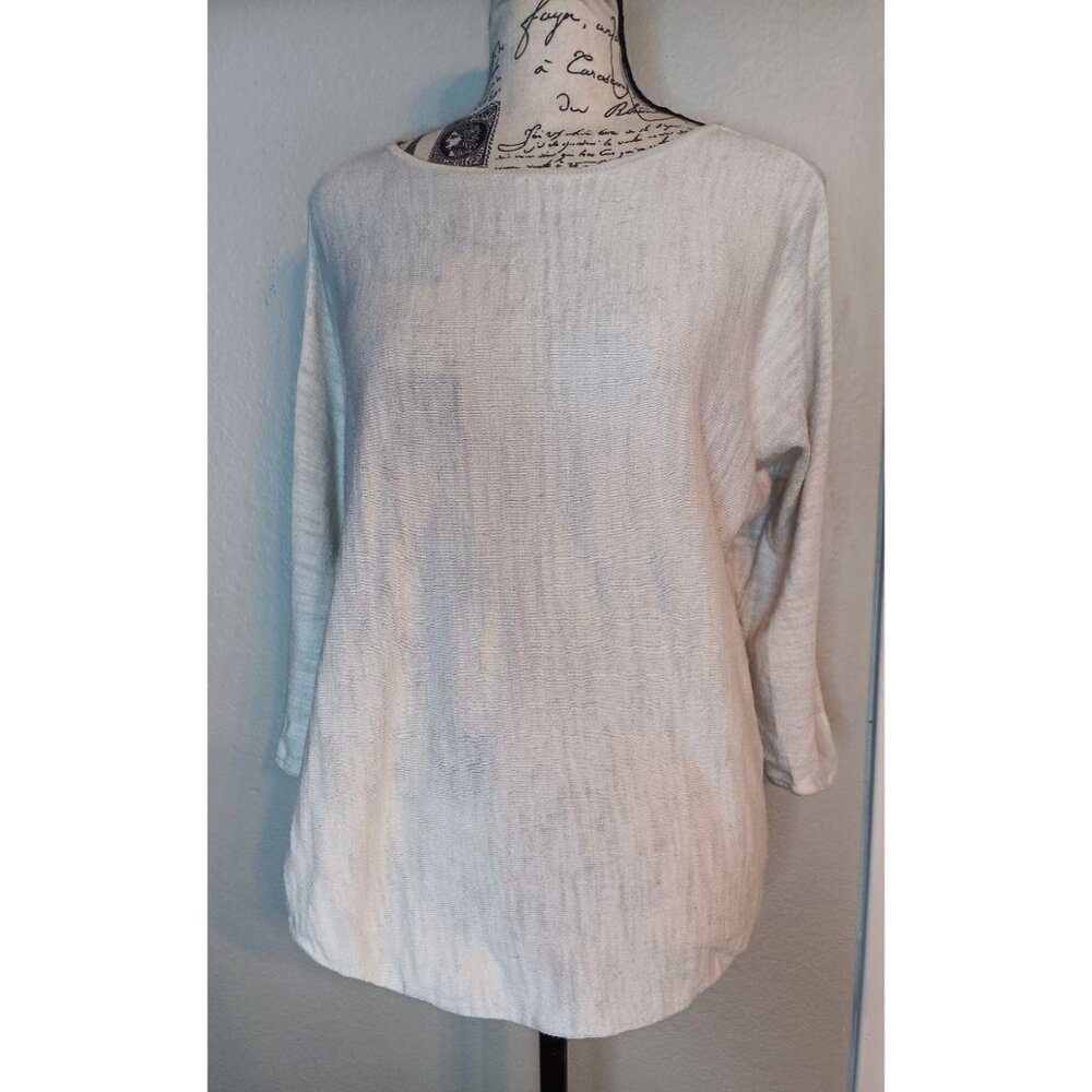 Moth Anthropologie Cream Ivory Medium Sweater, Sheer Arm Stripe, Long Sleeve